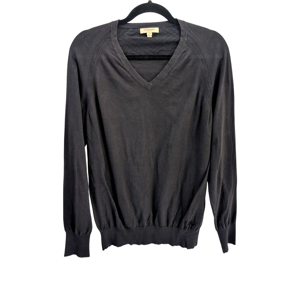 Burberry London Cotton Lightweight V-Neck Sweater in Black size Large